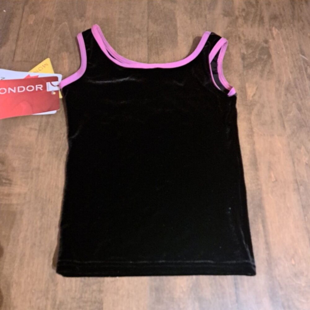 Mondor sleeveless top camisole girls 4-6 black and pink edges velour NWT